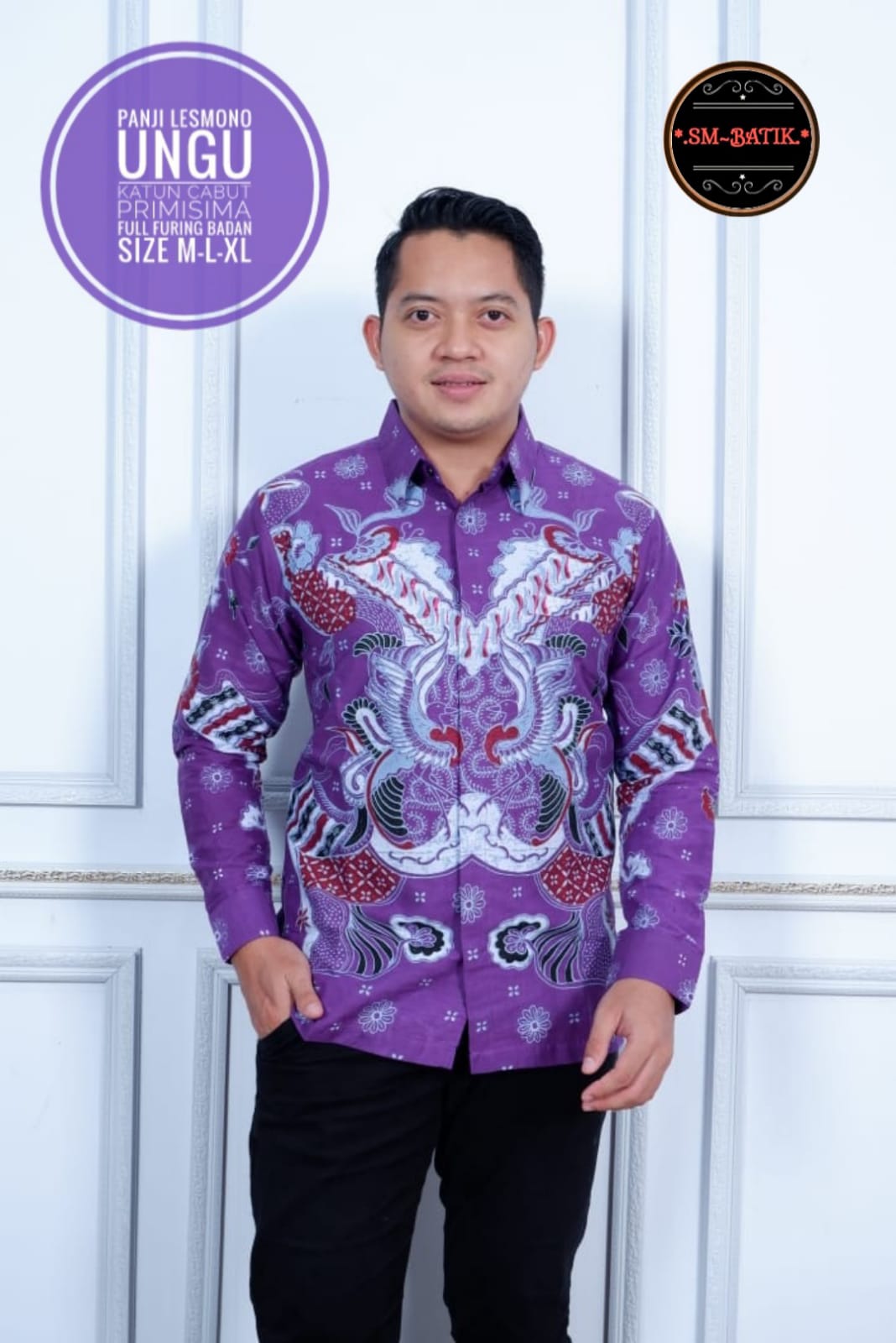 cover-PANJI LESMONO UNGU Kemeja Batik Pria Solo Lengan Panjang Lapis Furing BY SM-1
