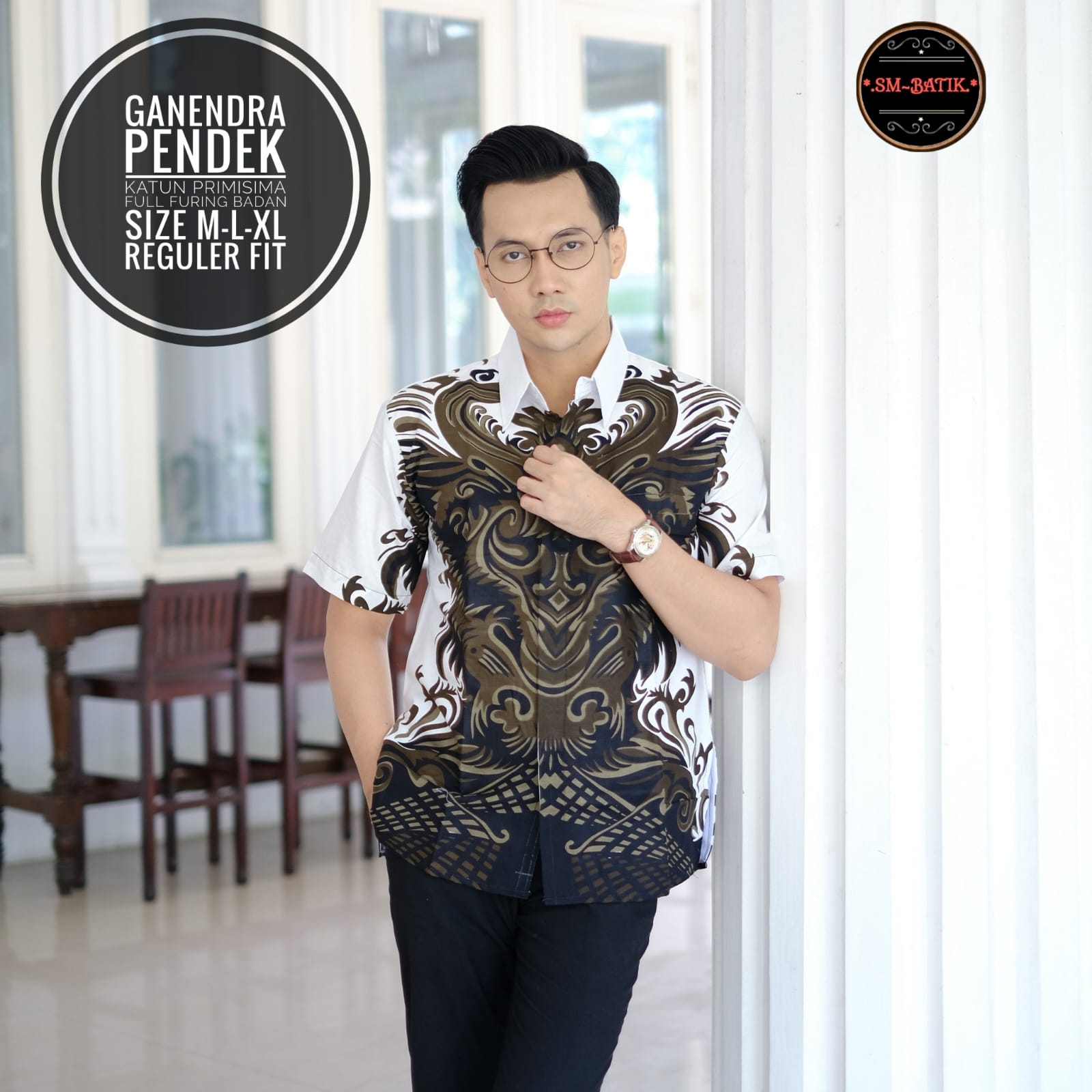 cover-GANENDRA Kemeja Batik Pria Solo Lengan Pendek Lapis Furing BY SM-1