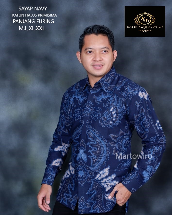 cover-SAYAP NAVY Kemeja Batik Pria Solo Lengan Panjang Lapis Furing BY MARTOWIRO-1