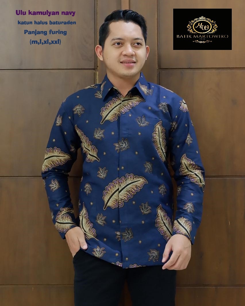 cover-ULU KAMULYAN NAVY Kemeja Batik Pria Solo Lengan Panjang Lapis Furing BY MARTOWIRO-1
