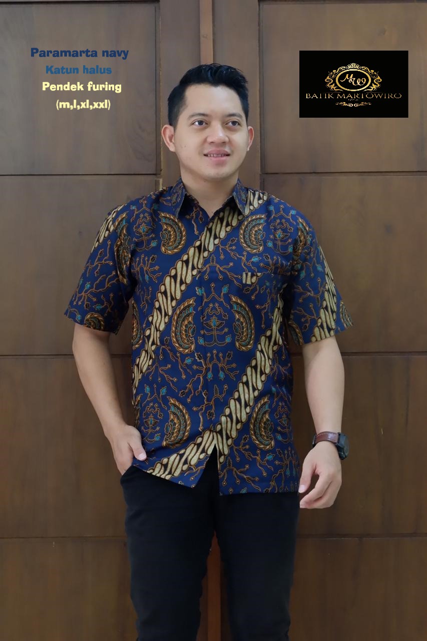 cover-PARAMARTA NAVY Kemeja Batik Pria Solo Lengan Pendek Lapis Furing BY MARTOWIRO-1