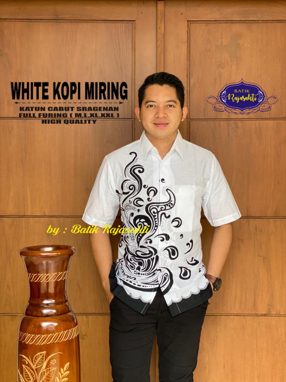 cover-WHITE KOPI MIRING Kemeja Batik Pria Solo Lengan Pendek Lapis Furing BY RAJASAKTI-1