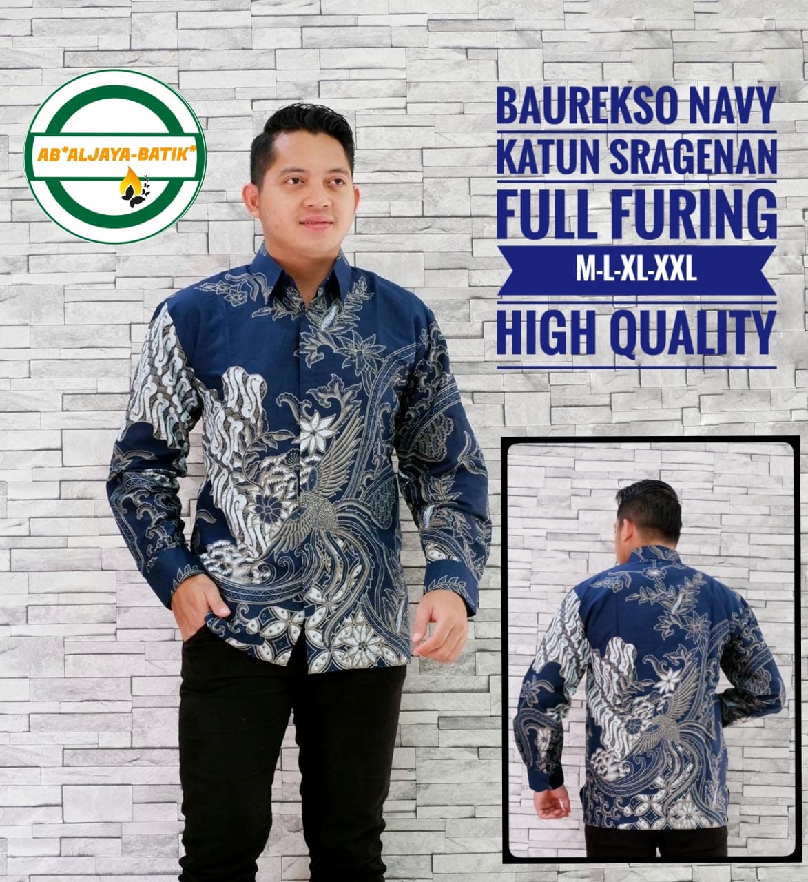 cover-BAUREKSO NAVY Kemeja Batik Pria Solo Lengan Panjang Lapis Furing BY ALJAYA-1