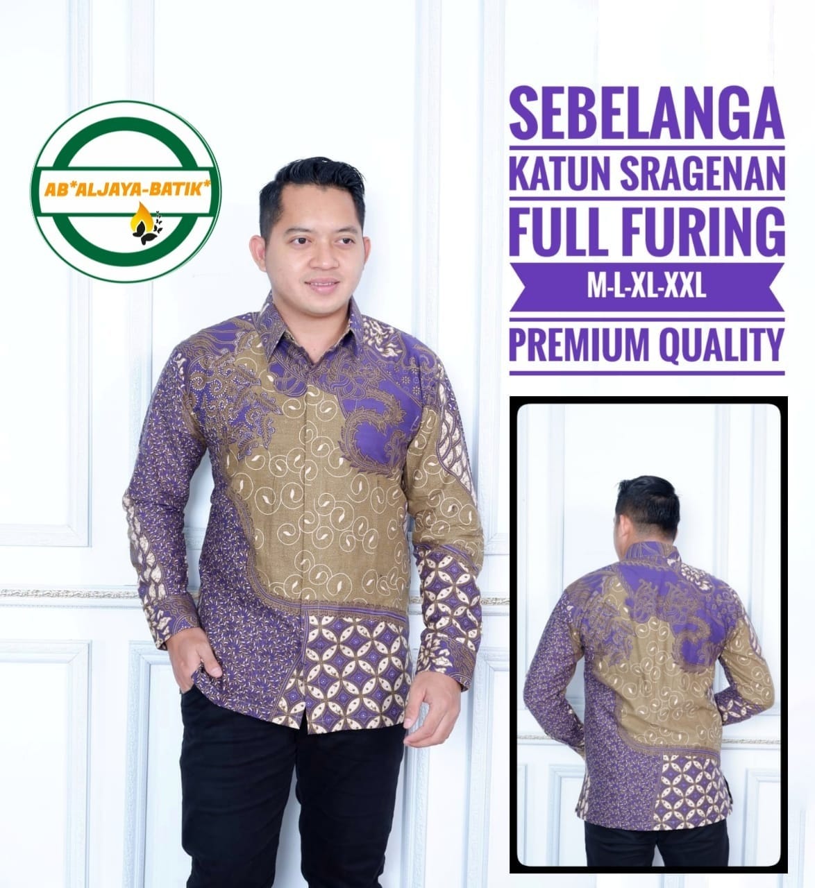 cover-SEBELANGA UNGU Kemeja Batik Pria Solo Lengan Panjang Lapis Furing BY ALJAYA-1