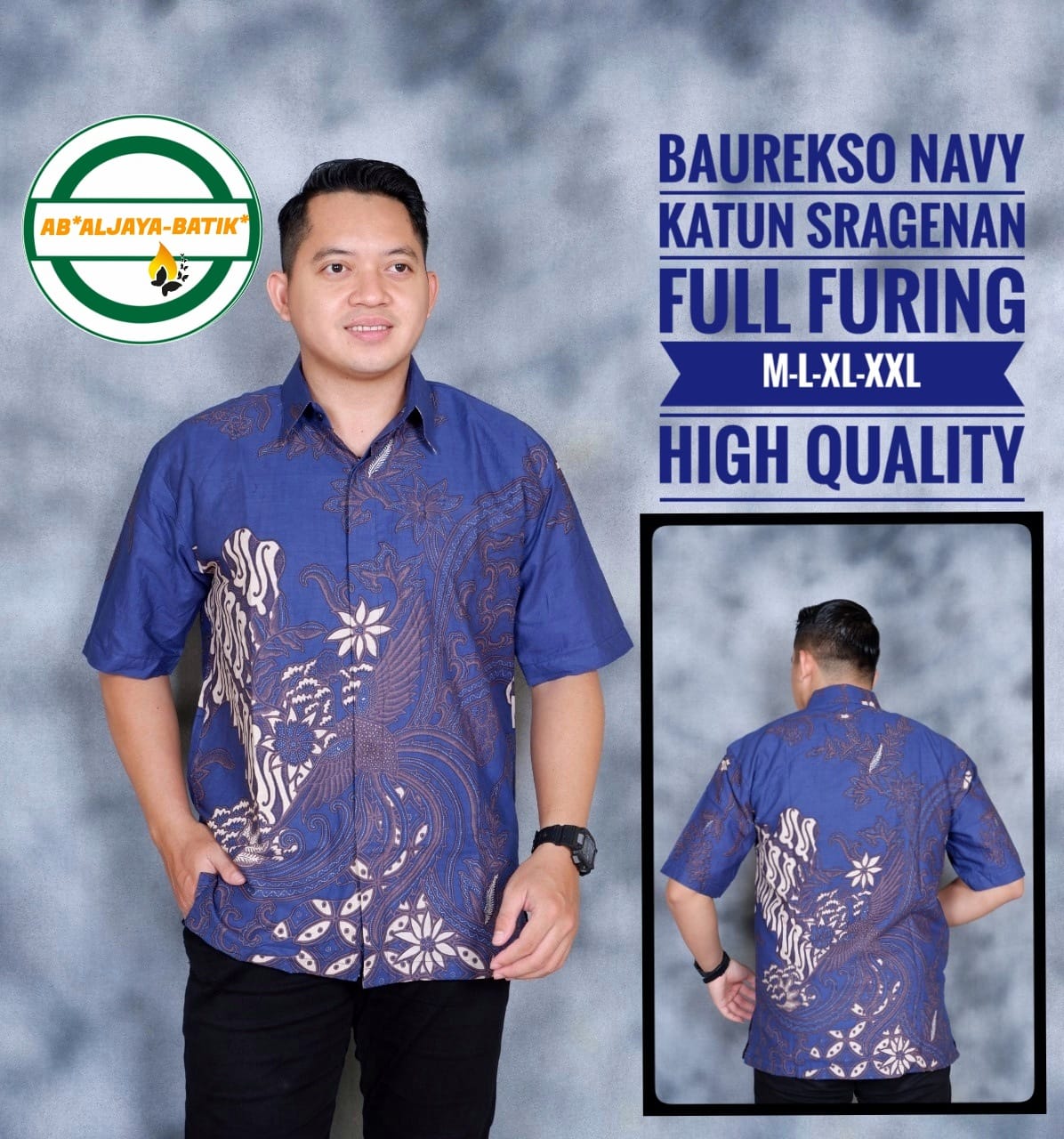 cover-BAUREKSA NAVY Kemeja Batik Pria Solo Lengan Pendek Lapis Furing BY ALJAYA-1