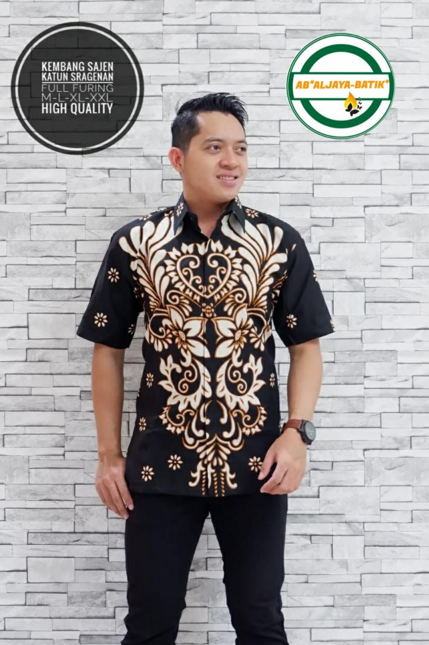 cover-KEMBANG SAJEN Kemeja Batik Pria Solo Lengan Pendek Lapis Furing BY ALJAYA-1