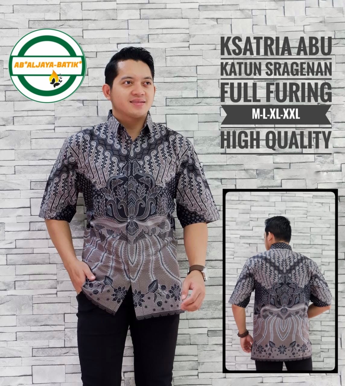 cover-KSATRIA ABU Kemeja Batik Pria Solo Lengan Pendek Lapis Furing BY ALJAYA-1