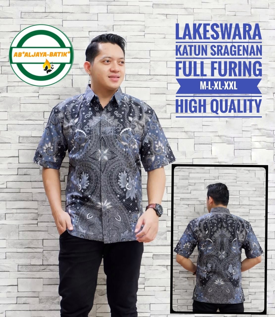cover-LAKESWARA Kemeja Batik Pria Solo Lengan Pendek Lapis Furing BY ALJAYA-1