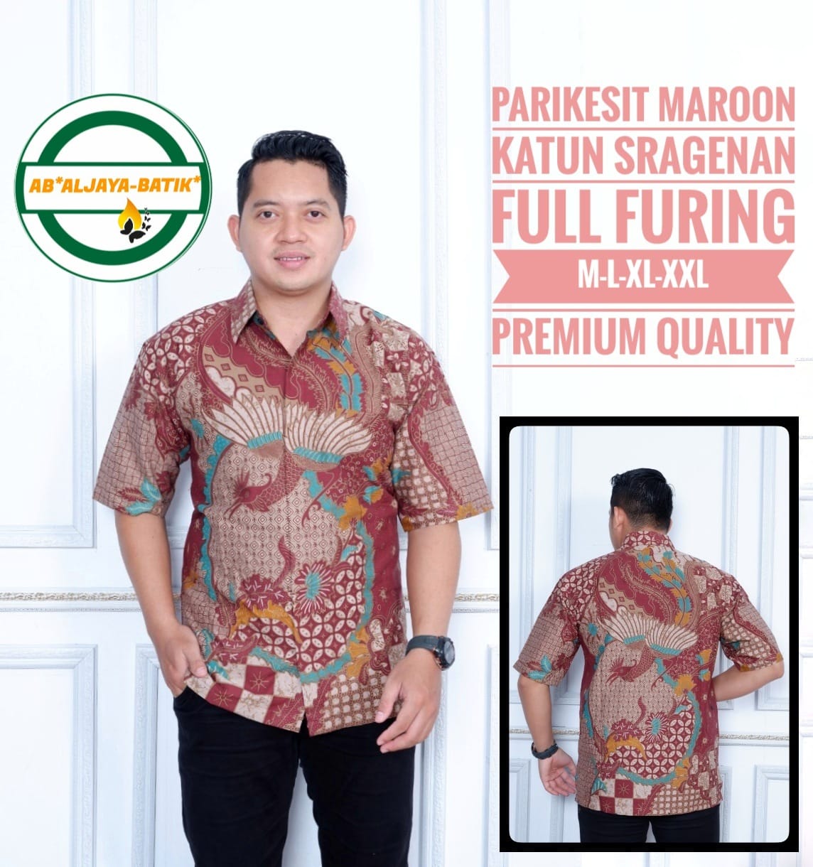 cover-PARIKESIT MAROON Kemeja Batik Pria Solo Lengan Pendek Lapis Furing BY ALJAYA-1