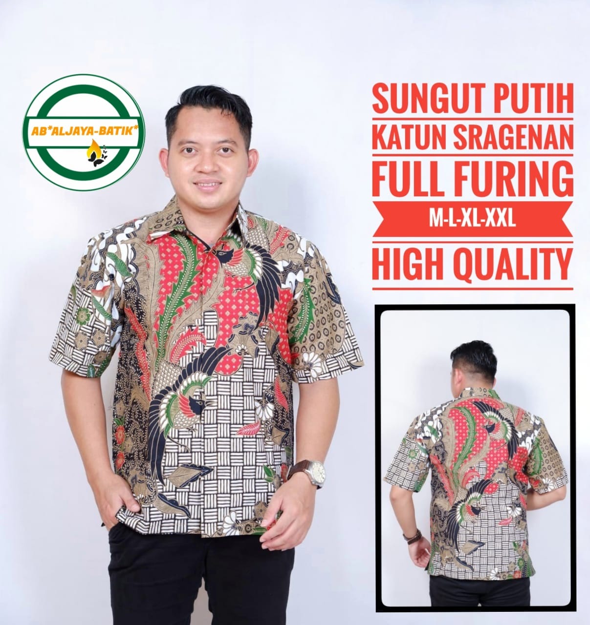 cover-SUNGUT PUTIH Kemeja Batik Pria Solo Lengan Pendek Lapis Furing BY ALJAYA-1