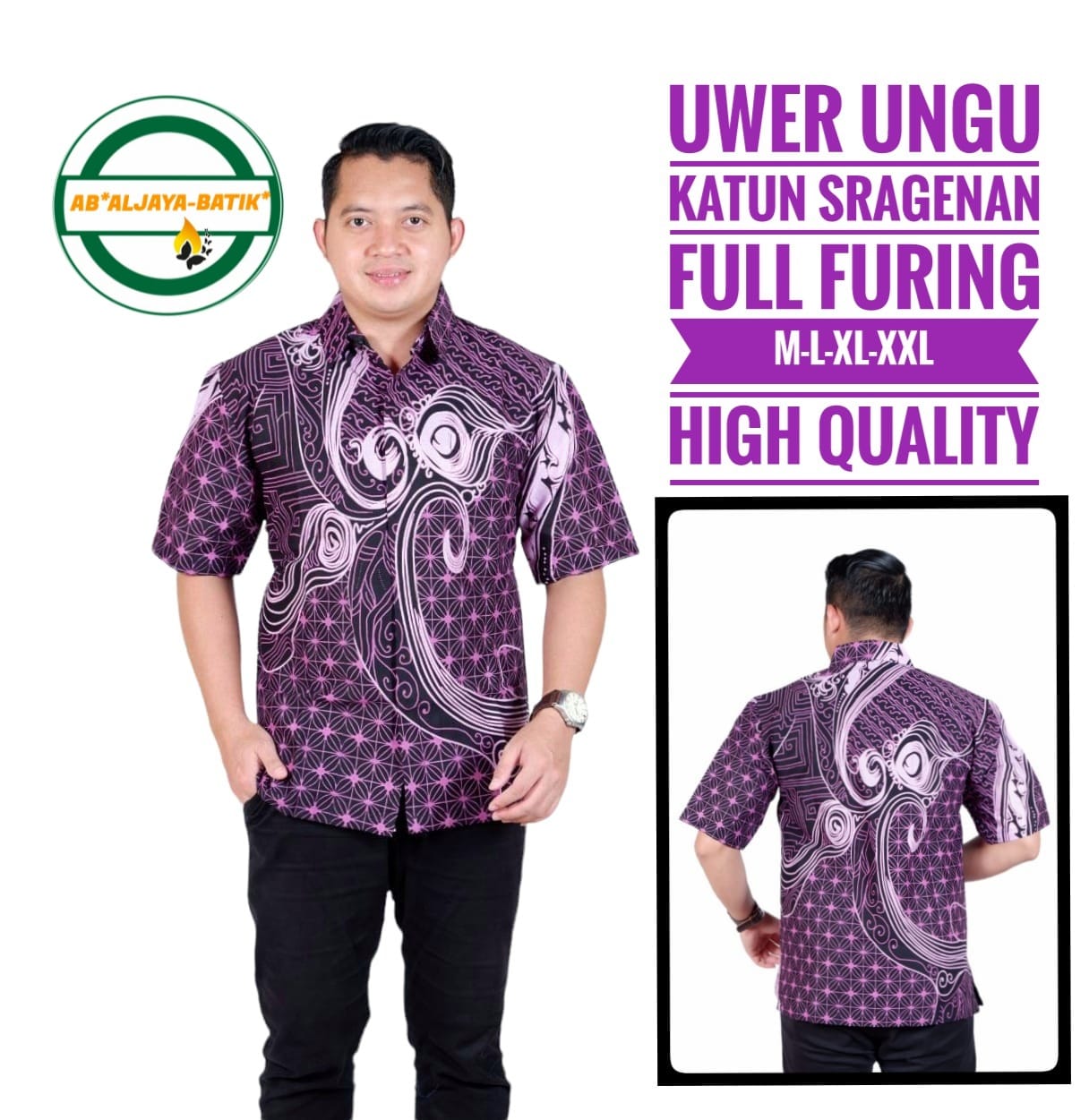 cover-UWER UNGU Kemeja Batik Pria Solo Lengan Pendek Lapis Furing BY ALJAYA-1