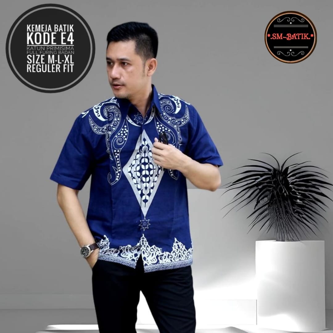 cover-BERLIAN NAVY Kemeja Batik Pria Solo Lengan Pendek Lapis Furing BY SM-1