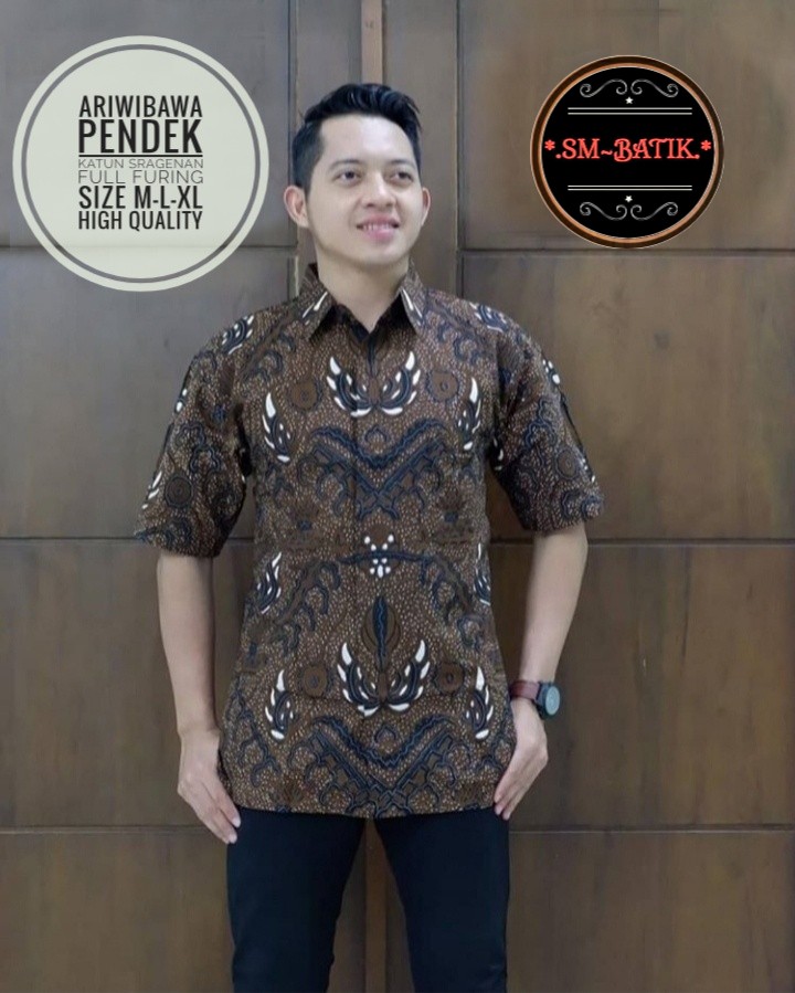 cover-ARIWIBAWA Kemeja Batik Pria Solo Lengan Pendek Lapis Furing BY SM-1