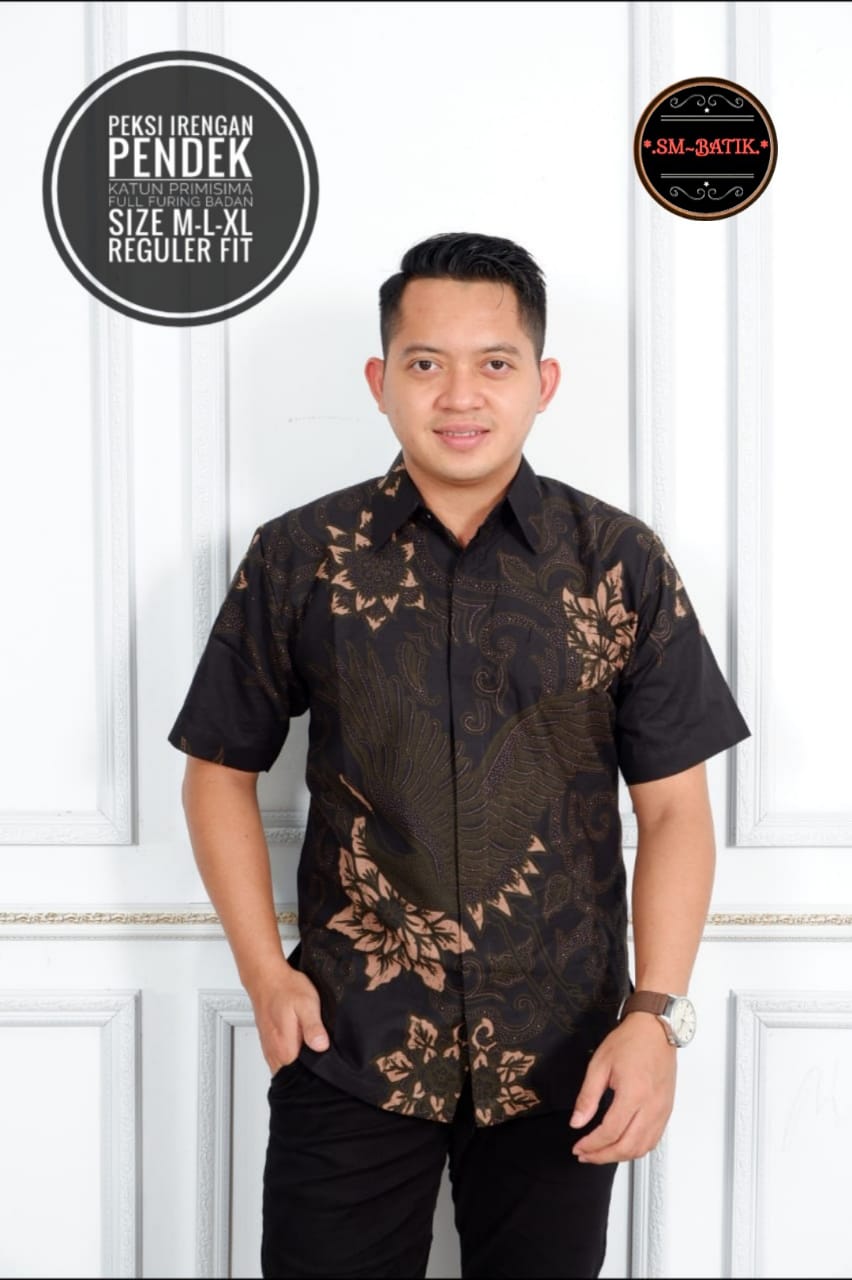 cover-PEKSI IRENGAN Kemeja Batik Pria Solo Lengan Pendek Lapis Furing BY SM-1