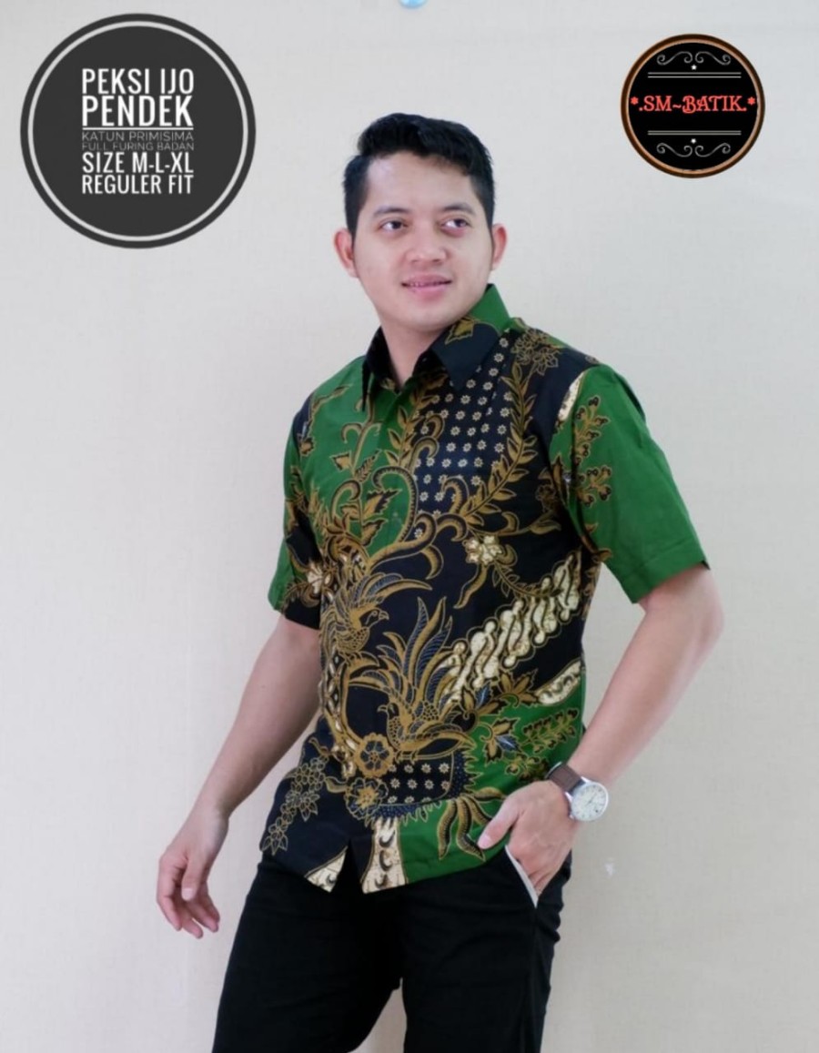 cover-PEKSI KEMBAR IJO Kemeja Batik Pria Solo Lengan Pendek Lapis Furing BY SM-1