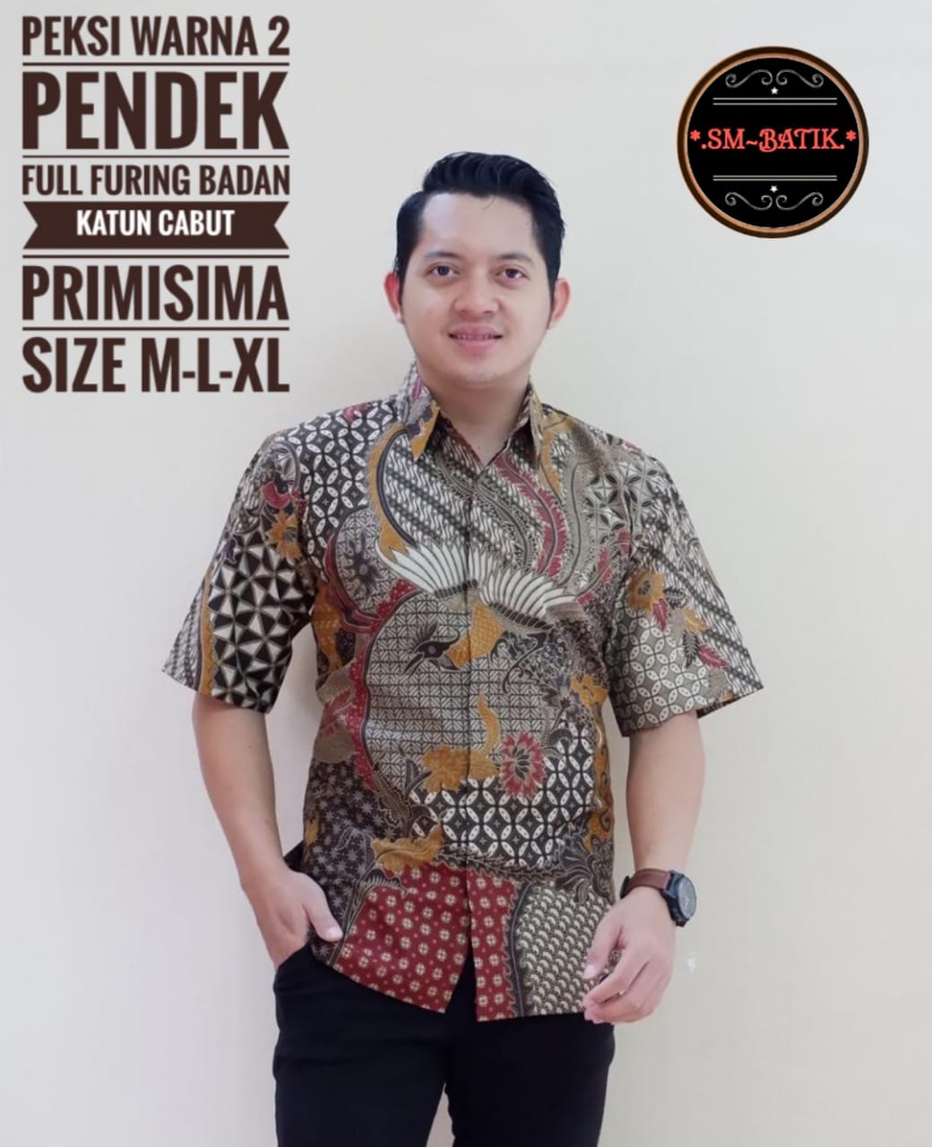 cover-PEKSI WARNA 2 Kemeja Batik Pria Solo Lengan Pendek Lapis Furing BY SM-1