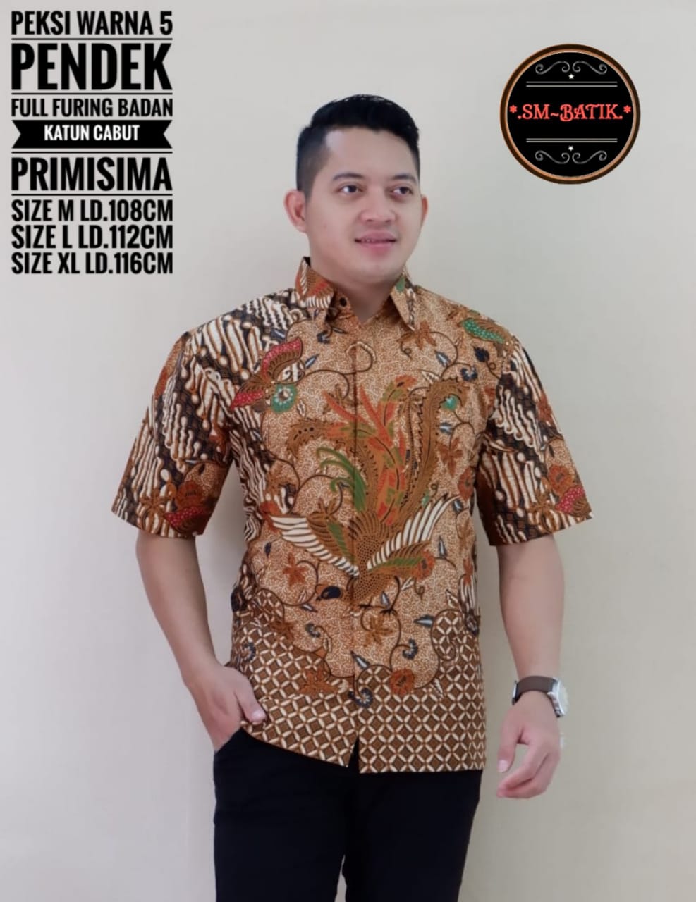 cover-PEKSI WARNA 5 Kemeja Batik Pria Solo Lengan Pendek Lapis Furing BY SM-1