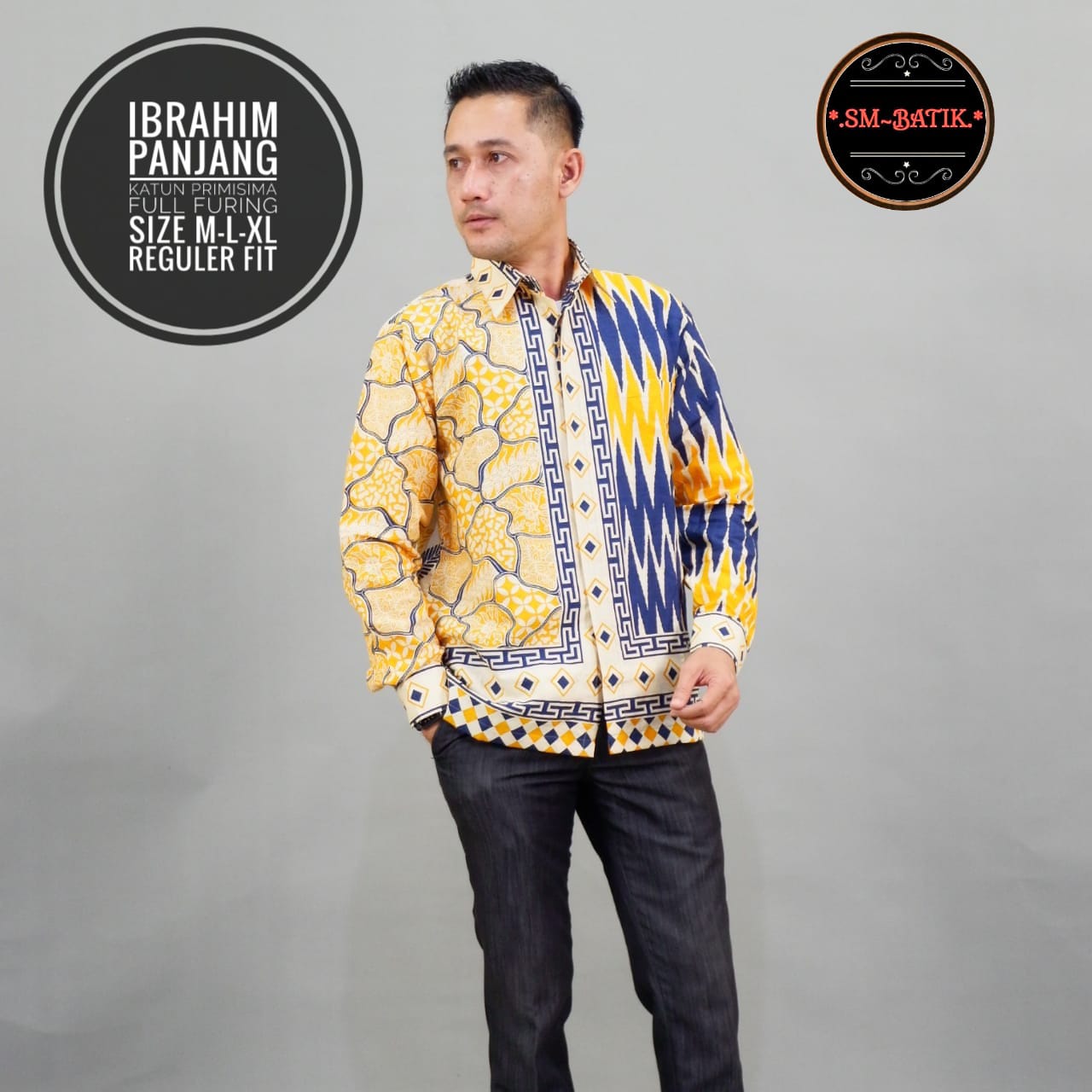 cover-IBRAHIM Kemeja Batik Pria Solo Lengan Panjang Lapis Furing BY SM-1