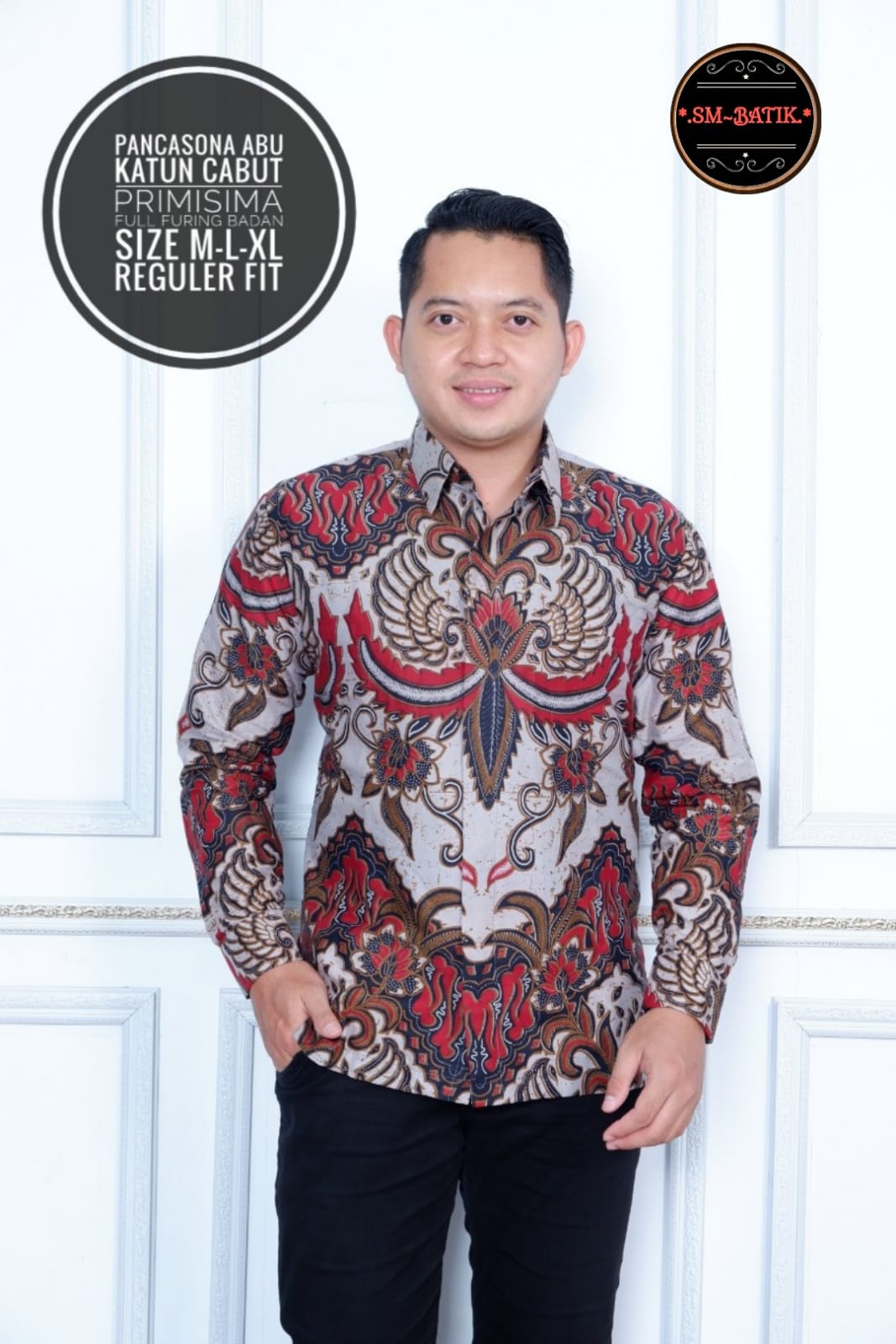 cover-PANCASONA ABU Kemeja Batik Pria Solo Lengan Panjang Lapis Furing BY SM-1