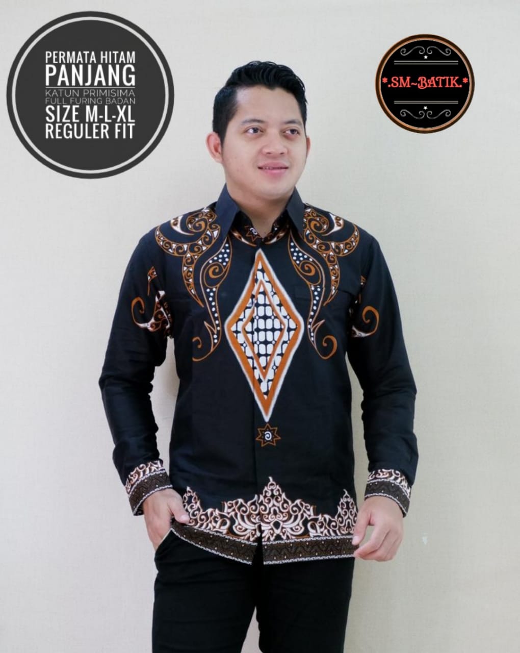 cover-PERMATA HITAM Kemeja Batik Pria Solo Lengan Panjang Lapis Furing BY SM-1