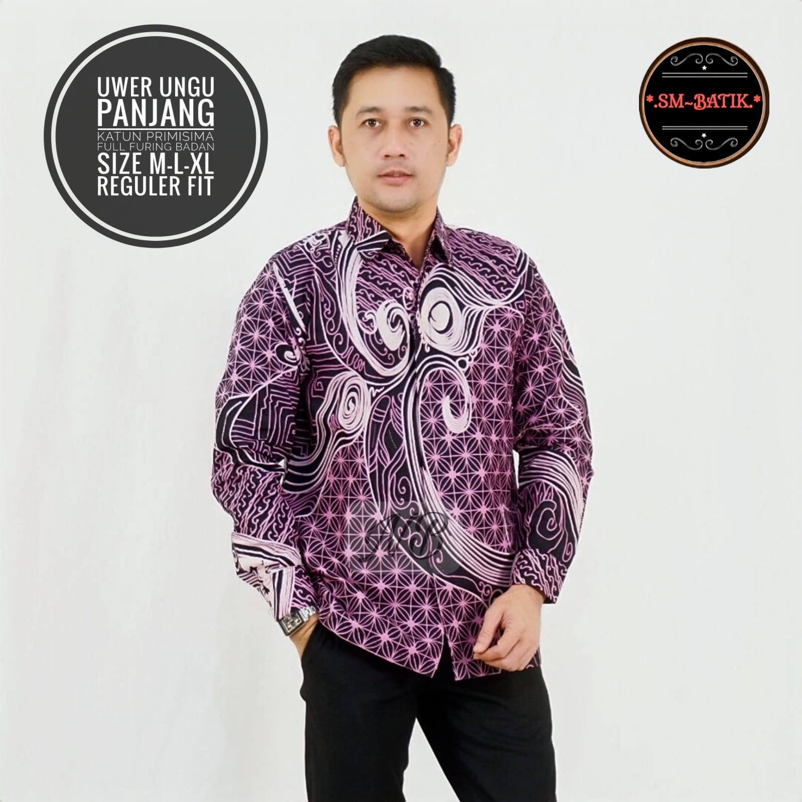 cover-UWER UNGU 2 Kemeja Batik Pria Solo Lengan Panjang Lapis Furing BY SM-1