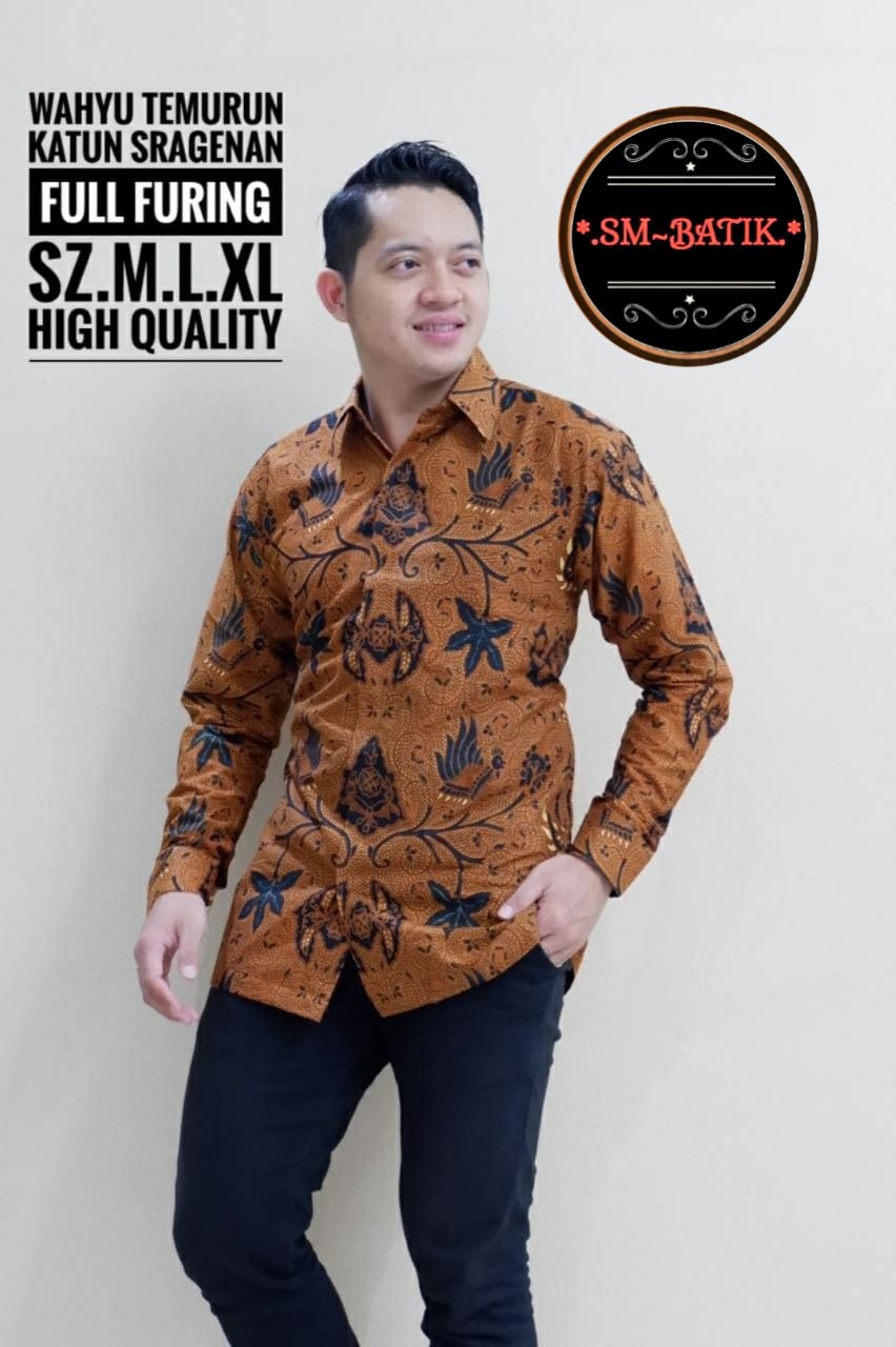 cover-WAHYU TUMURUN SOGAN Kemeja Batik Pria Solo Lengan Panjang Lapis Furing BY SM-1