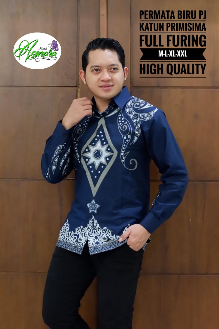 cover-PERMATA BIRU Kemeja Batik Pria Solo Lengan Panjang Lapis Furing BY ASMARA-1