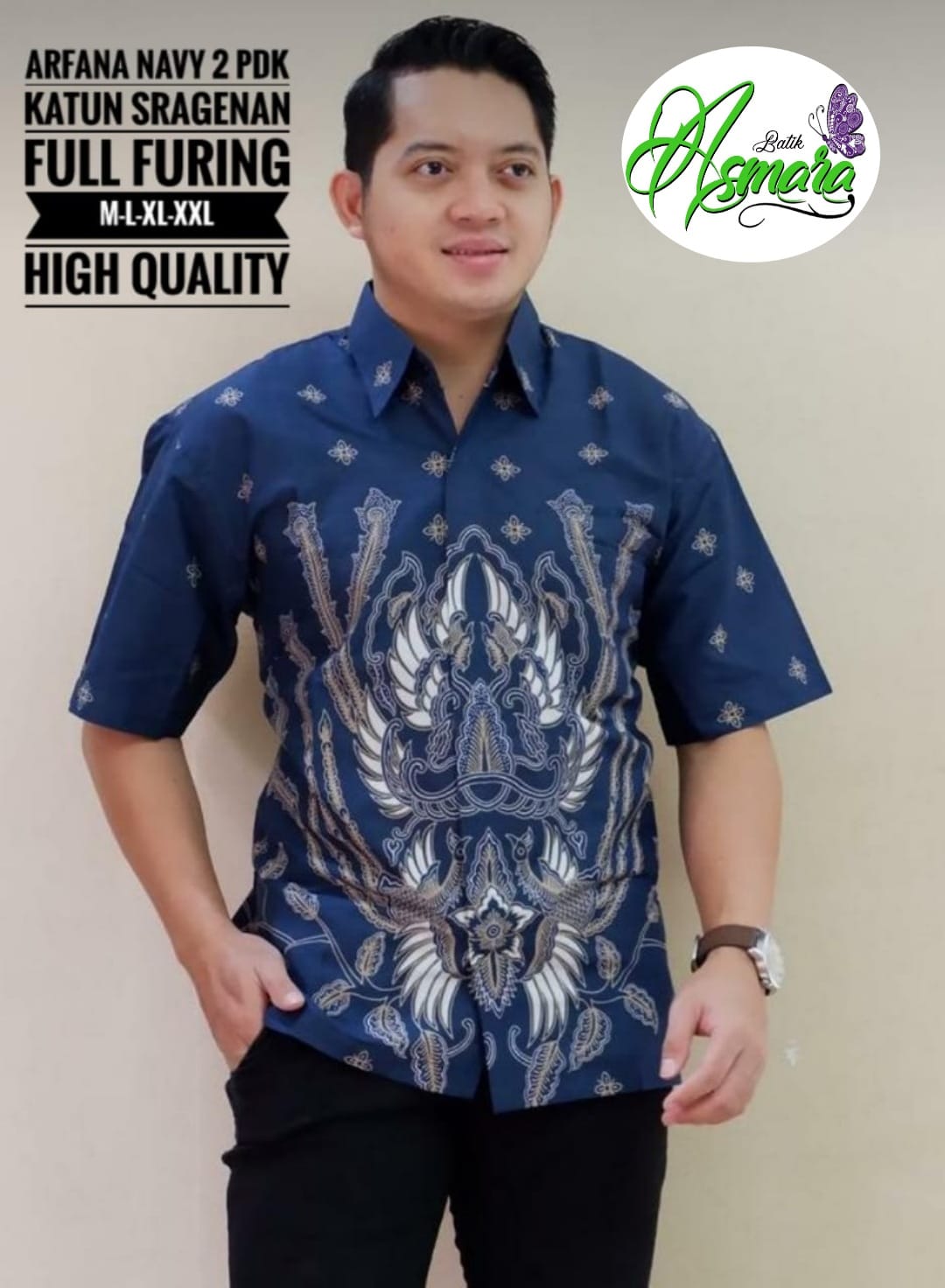 cover-ARFANA NAVY 2 Kemeja Batik Pria Solo Lengan Pendek Lapis Furing BY ASMARA-1