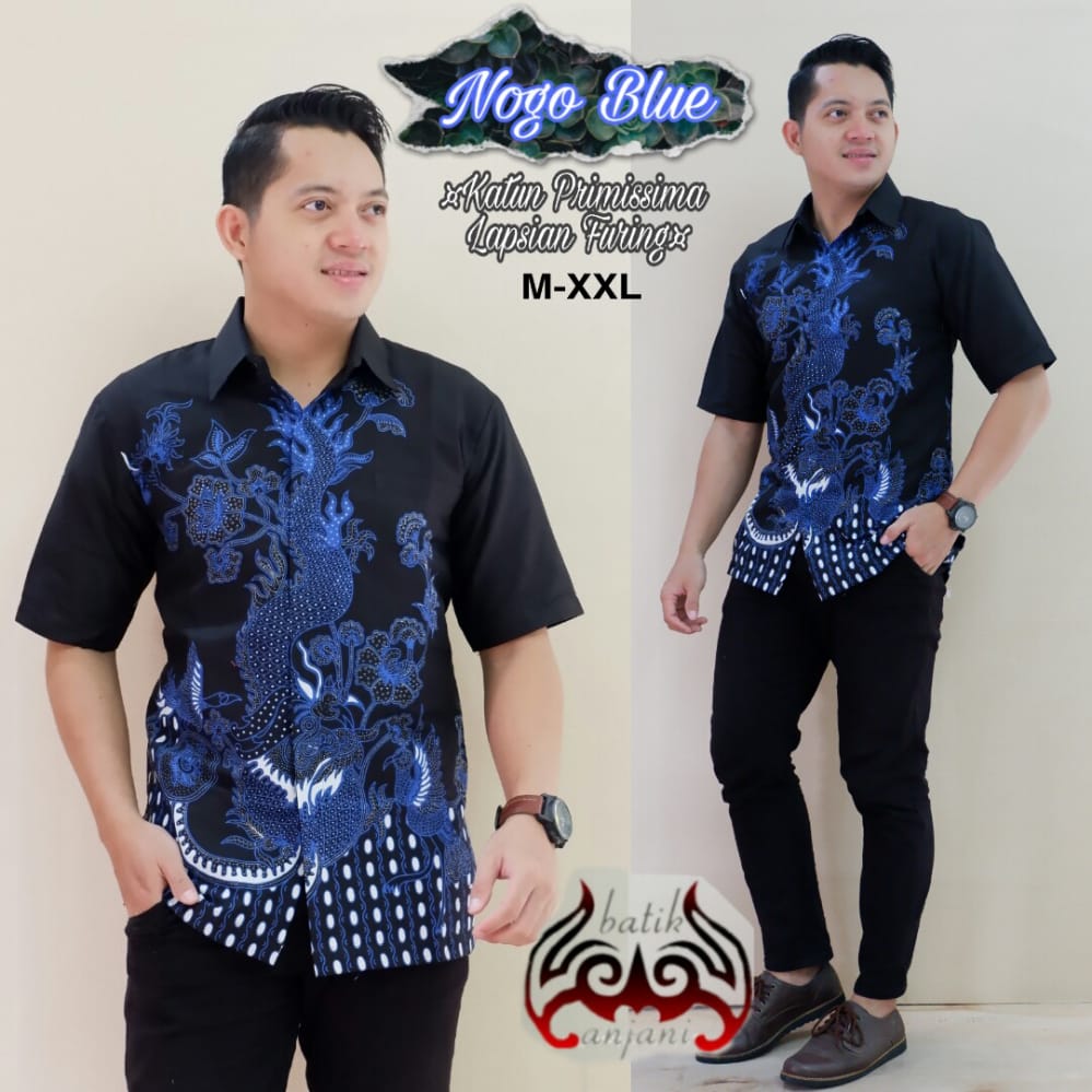 cover-NOGO BLUE Kemeja Batik Pria Solo Lengan Pendek Lapis Furing BY ANJANI-1
