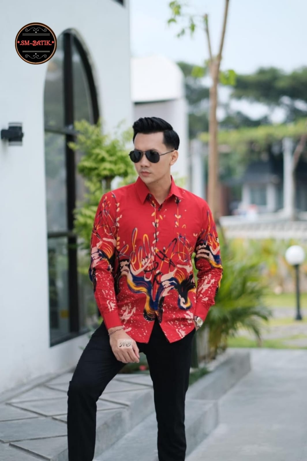 cover-ABSTRAK MERAH Kemeja Batik Pria Solo Lengan Panjang Lapis Furing BY SM-1