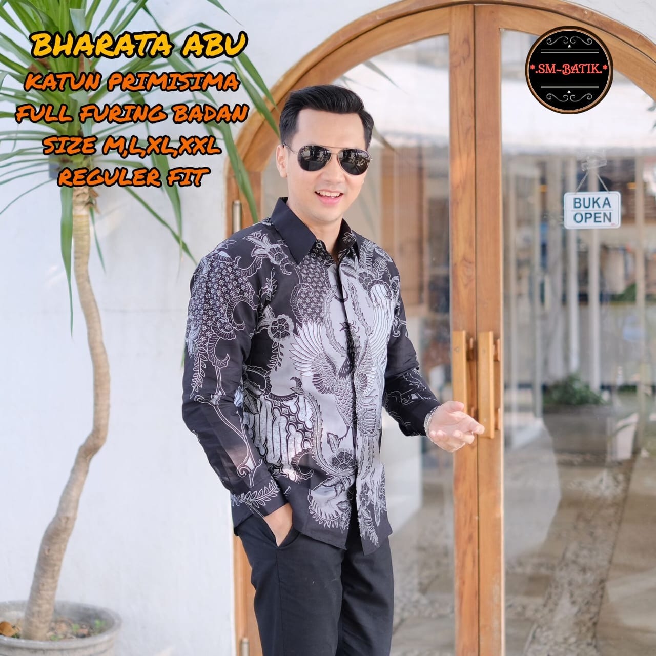 cover-BHARATA ABU Kemeja Batik Pria Solo Lengan Panjang Lapis Furing BY SM-1