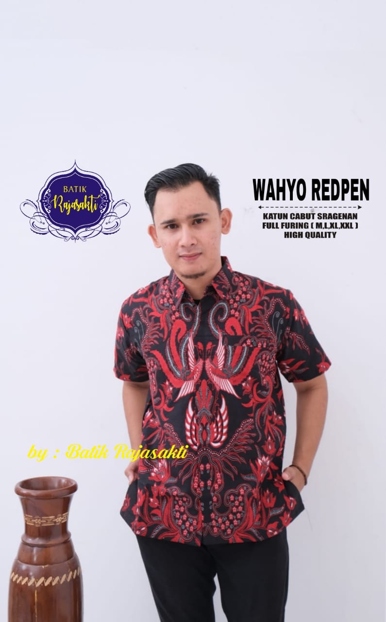 cover-WAHYO RED Kemeja Batik Pria Solo Lengan PENDEK Lapis Furing BY RAJASAKTI-1