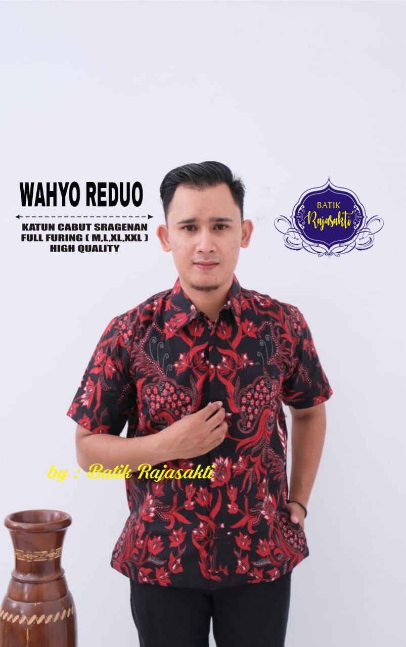 cover-WAHYO RED DUO Kemeja Batik Pria Solo Lengan PENDEK Lapis Furing BY RAJASAKTI-1