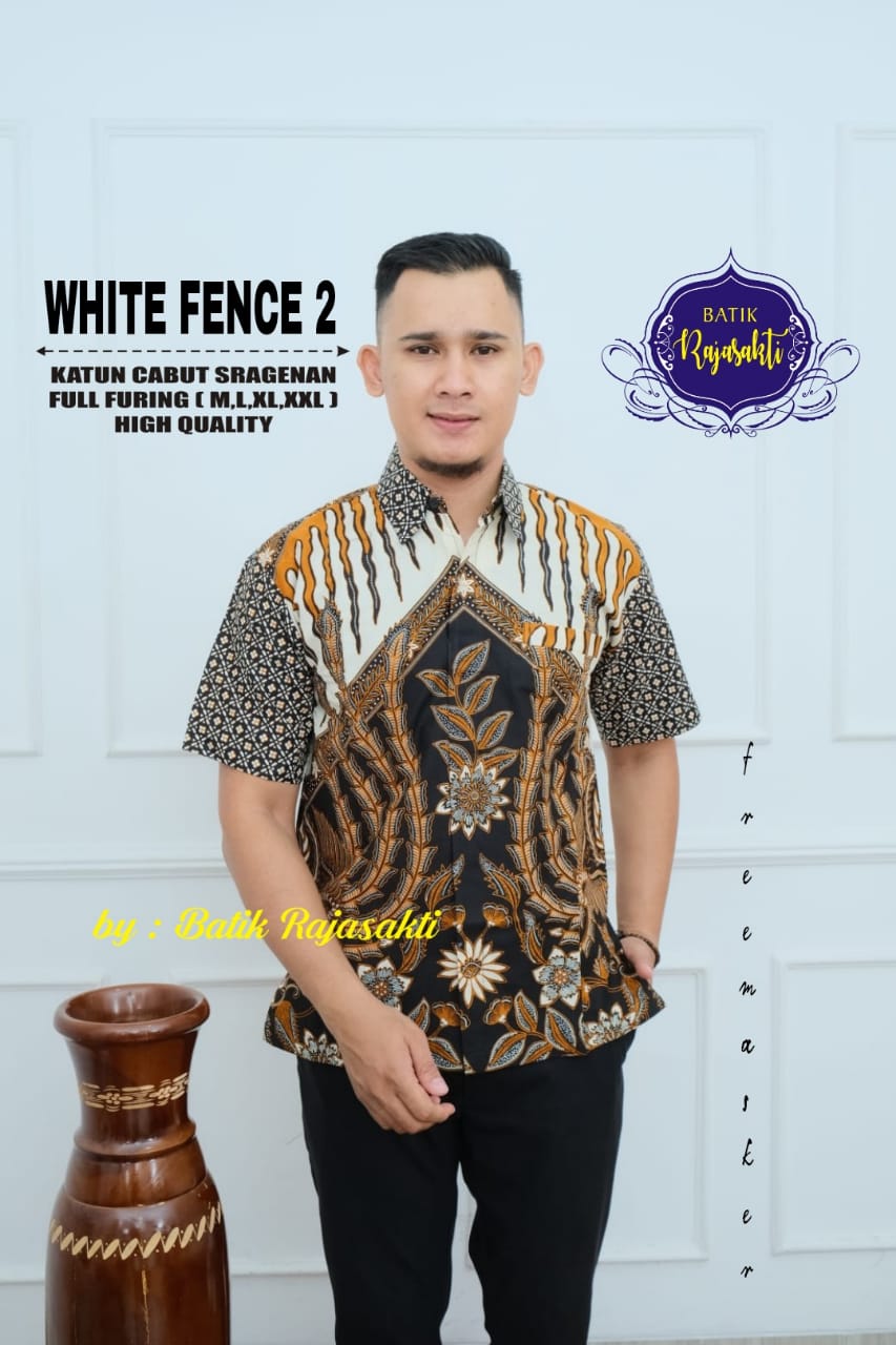 cover-WHITE FENCE 2 Kemeja Batik Pria Solo Lengan PENDEK Lapis Furing BY RAJASAKTI-1