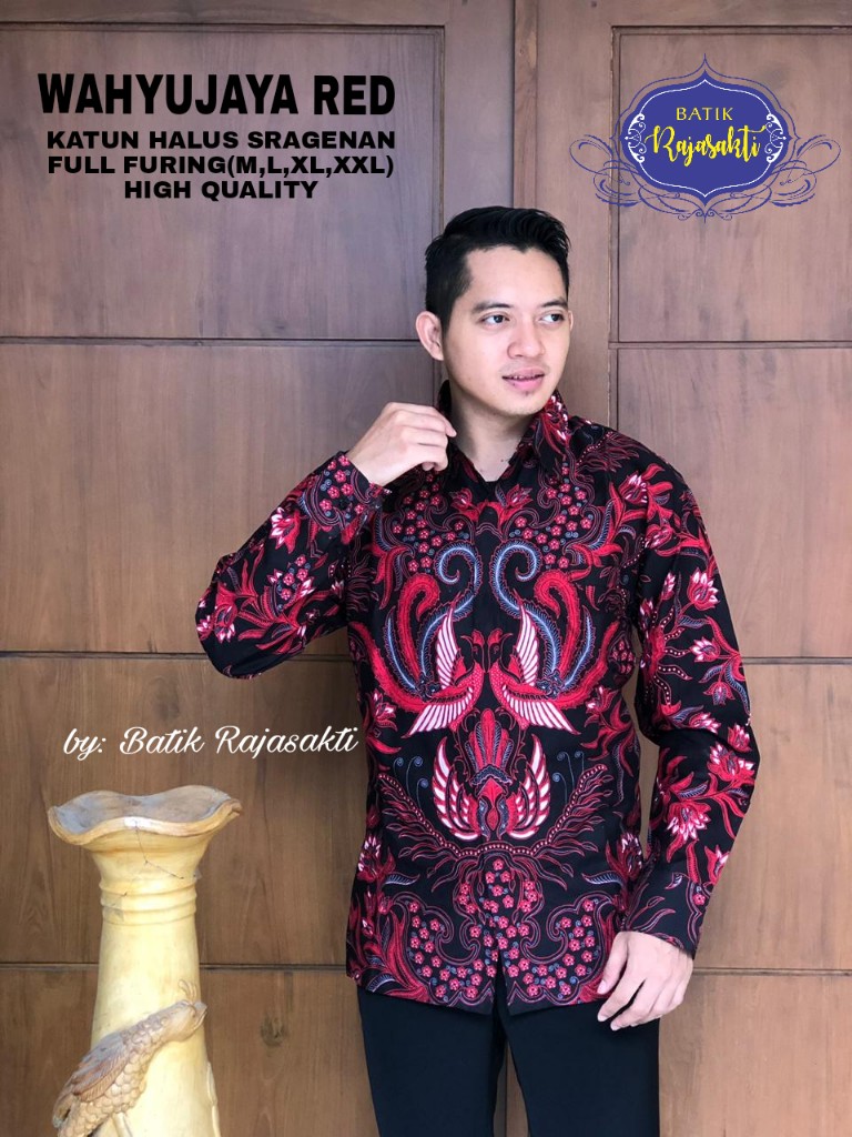 cover-WAHYUJAYA RED Kemeja Batik Pria Solo Lengan PANJANG Lapis Furing BY RAJASAKTI-1