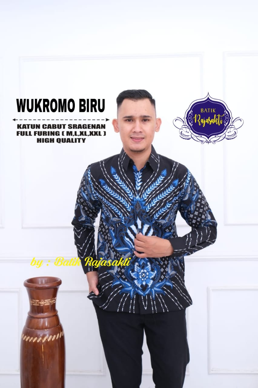 cover-WUKROMO BIRU Kemeja Batik Pria Solo Lengan PANJANG Lapis Furing BY RAJASAKTI-1
