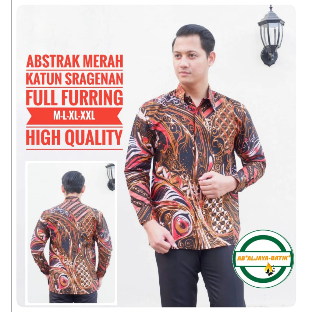 cover-ABSTRAK MERAH Kemeja Batik Pria Solo Lengan Panjang Lapis Furing BY ALJAYA-1