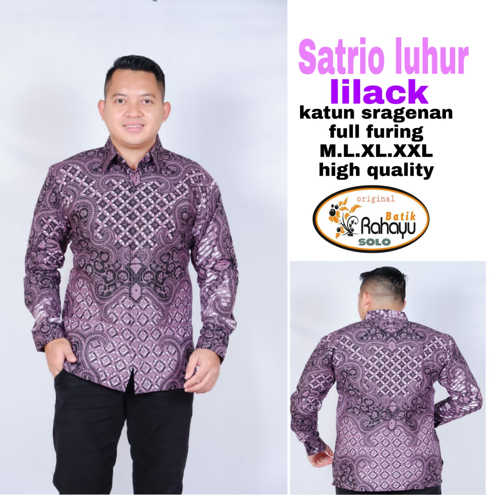 cover-SATRIO LUHUR LILAC Kemeja Batik Pria Solo Lengan Panjang Lapis Furing BY RAHAYU-1