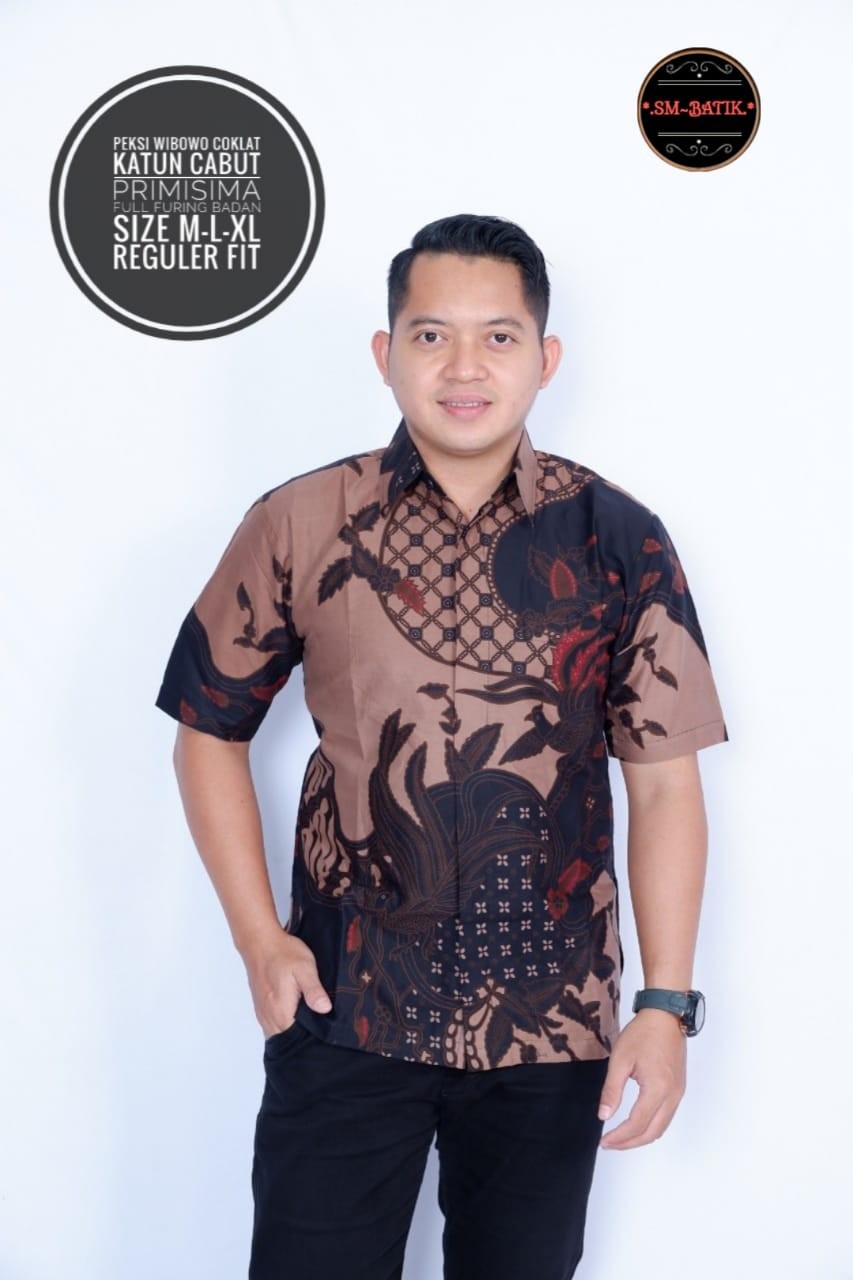cover-PEKSI WIBOWO COKLAT Kemeja Batik Pria Solo Lengan Pendek Lapis Furing BY SM-1