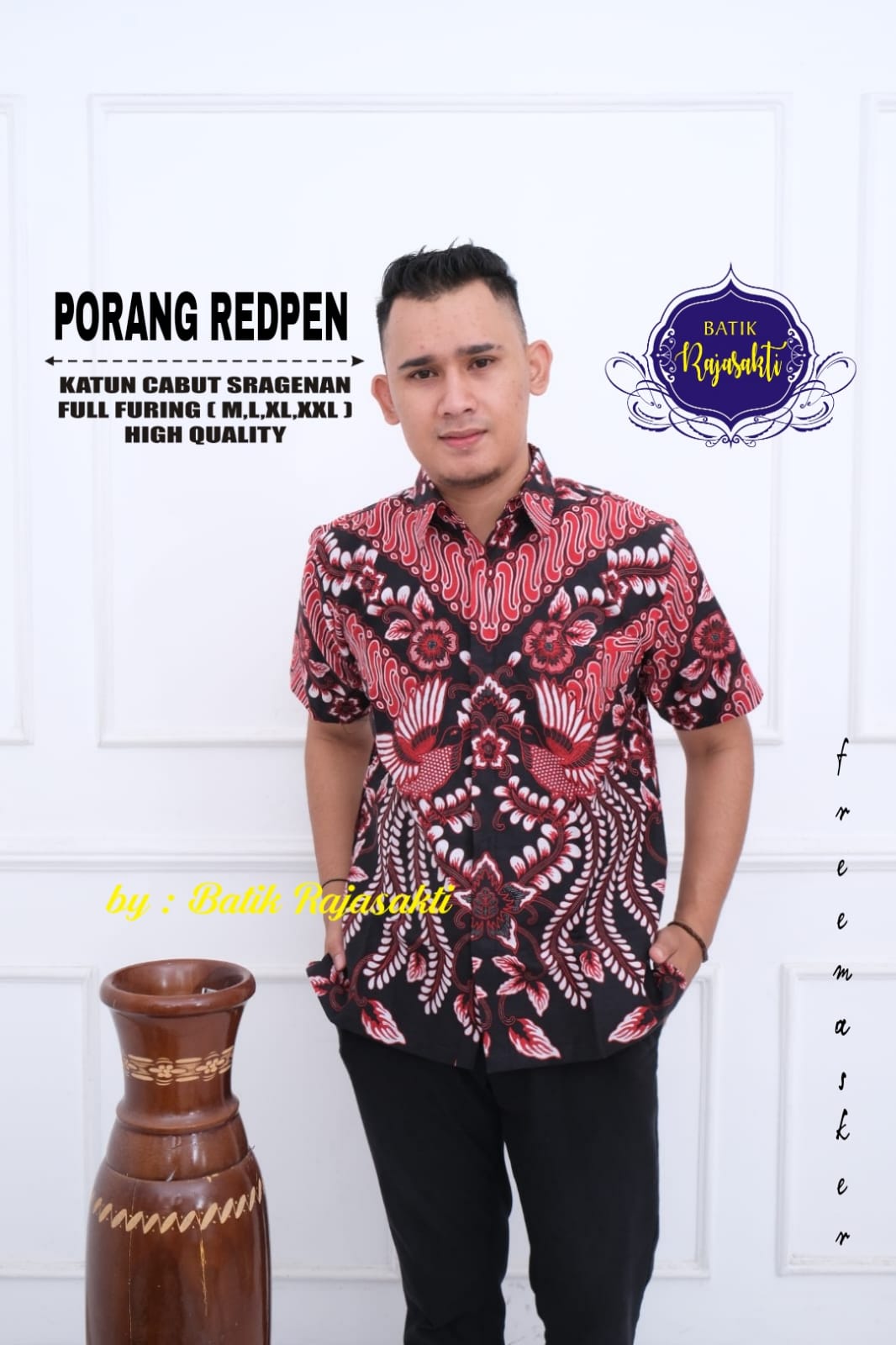 cover-PORANG REDPEN Kemeja Batik Pria Solo Lengan Pendek Lapis Furing BY RAJASAKTI-1