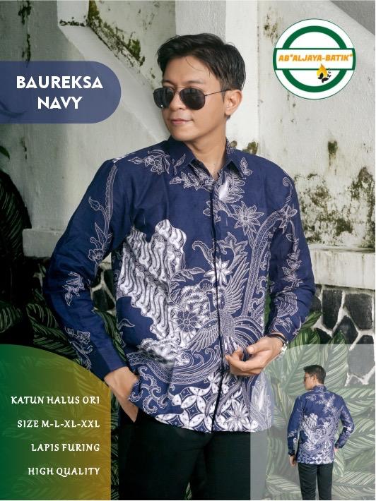 cover-BAUREKSA NAVY Kemeja Batik Pria Solo Lengan Panjang Lapis Furing By Aljaya-1