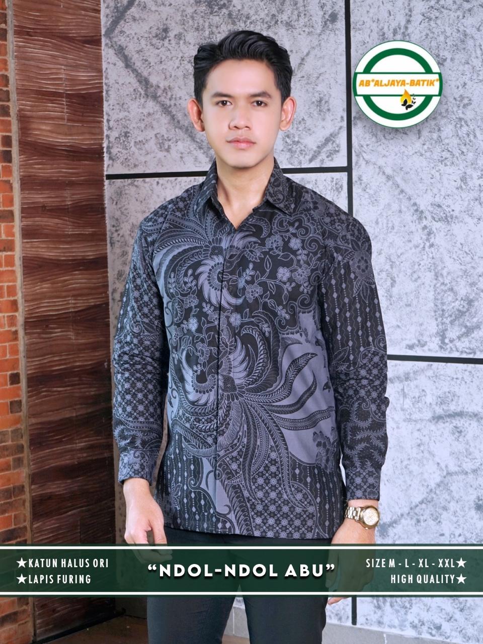 cover-NDOL NDOL ABU Kemeja Batik Pria Solo Lengan Panjang Lapis Furing By Aljaya-1